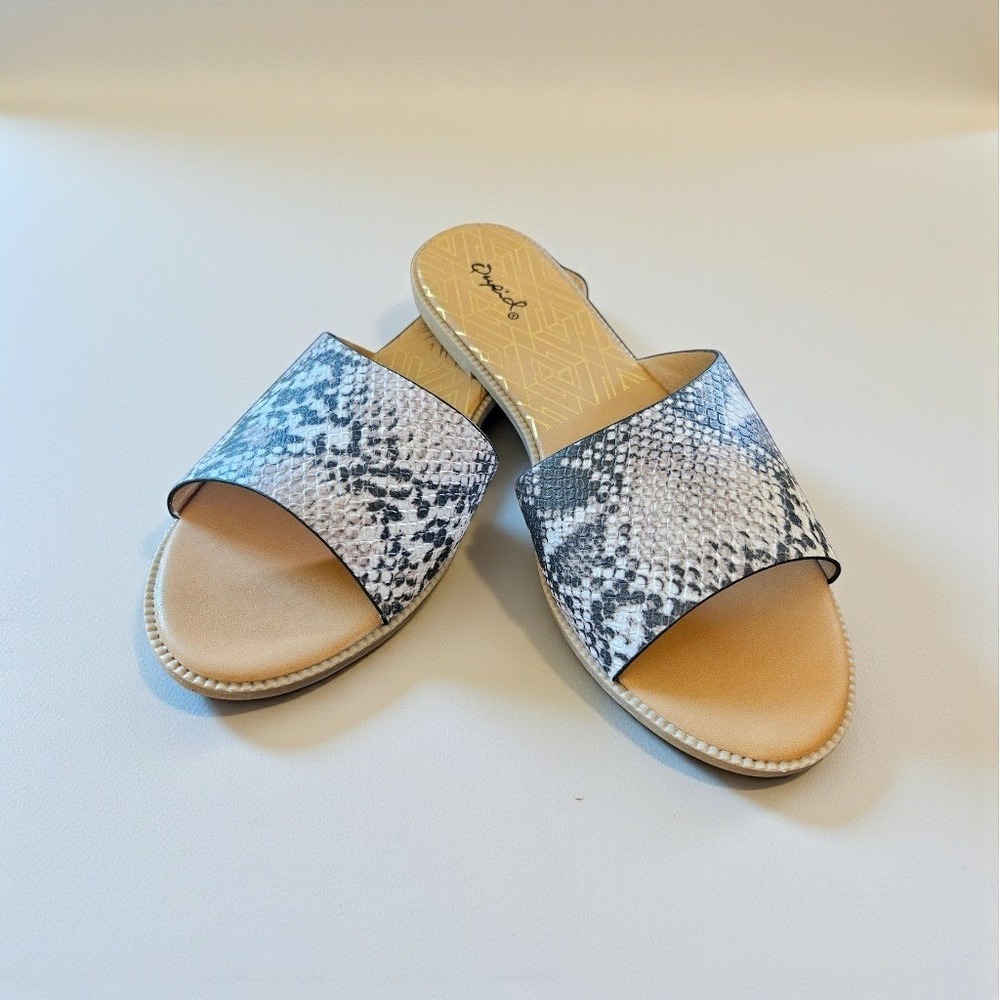 Qupid‎ Desmond-22X Womens Snakeskin Print Slide Sandals Flat Size 9 NEW